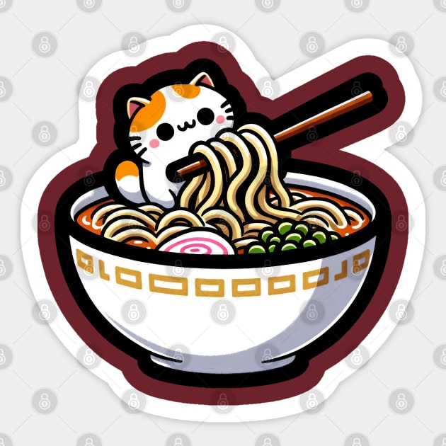 Ramen and Cat Sticker by WorldByFlower